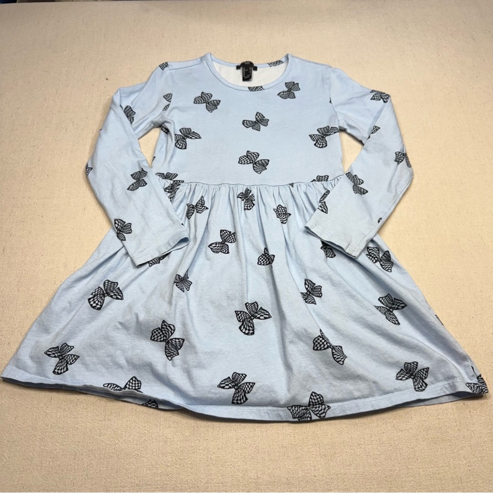 Forever 21 Kids - Light Blue Long Sleeve Dress with Butterfly Pattern - Size 7/8